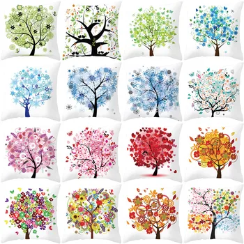 Primăvara Copac plin de culoare de Imprimare Pernele de Acoperire Colorat Copac Poliester Decorative Pernă Pernă de Caz Pentru Canapea almohada 2