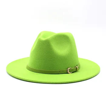 56-60CM Toate-meci Margine Largă Fedora Hat Pentru Femei Culoare Solidă Lână Pălărie de Fetru Pentru Barbati Toamna Iarna Panama Gamble Galben Jazz Capac