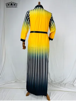 Noua Moda guler de Camasa Cu Diamante Africane șifon Lung Liber Dashiki Tradiționale Rochie Cu Centura Neagra Pentru Doamna （CPXF08）） 0