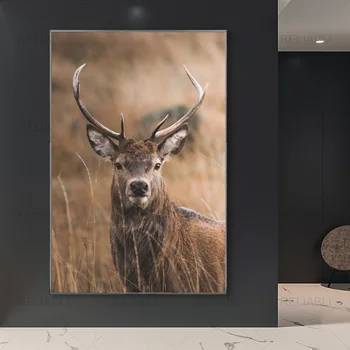 Nordic Postere si Printuri Panza Pictura Animal Brown Deer Poster Poze de Perete pentru Camera de zi Imagini Decorative Decor Acasă