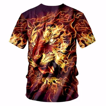 OGKB New Sosire Animal, Tricouri Imprimare Rece Flacără Leu 3D T-shirt Pentru Femei/bărbați Hiphop Punk Tricou Rotund Gat Tricouri Unisex