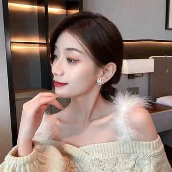 Coreea Cercei Moda Bijuterii Drăguț Floare Imitație Pearl Cercei Pentru Femei Aretes De Mujer Stud Cercei Cadouri Pentru Femei