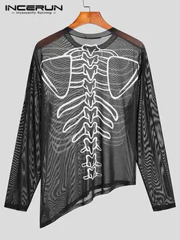 Oamenii Neregulate T Shirt de Imprimare 3D 2022 O-neck Maneca Lunga Plasă Transparentă Tee Topuri Streetwear-Sexy Moda Camisetas S-5XL INCERUN 4