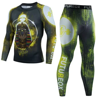 Compresie Box Set MMA, Jiu Jitsu Tricouri Pantaloni Imprimate 3D Bjj Rashguard KickBoxing Stramte T-Shirt, Pantaloni de Muay Thai Fightwear