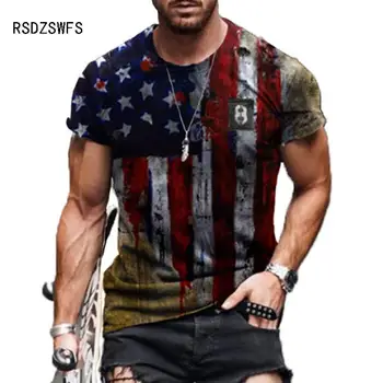 2021 Vara Steagul American de Imprimare 3D Bărbați Moda Casual tricou Rotund Gat Vrac Supradimensionat Musculare Streetwear Îmbrăcăminte Om Tricouri