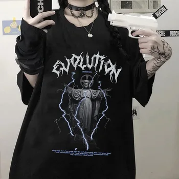 Tricou femei Gotic Streetwear Topuri Hip Hop Fulger Isus Grafische Imprimare Tricou Harajuku Modul Korte Oxley Katoen Tricou