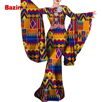 African Rochii pentru Femei de Imprimare de Seara Lunga Bazin Riche Flare Sleeve Petrecere Dashiki Haine WY5604