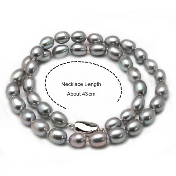 De înaltă Calitate Colier de Perle de 8-9MM gri Natural de apă dulce freshwa Perla Cravată 925silver Colier pentru Femei Clasic Perla D
