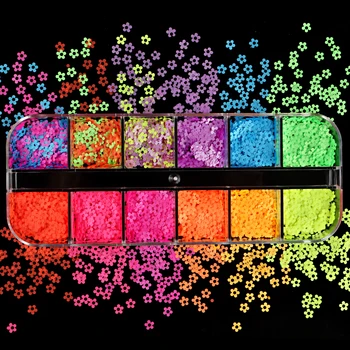 4MM Neon Gol de Flori Colorate, Paiete Unghii Fluorescenta Sclipici Fulgi Set Pentru Manichiura DIY Vara poloneză Decoratiuni de Arta Unghiilor 1