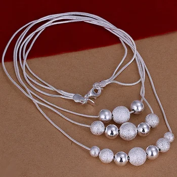 Culoare de argint Placat cu rafinat nobilă de lux superba farmec moda trei linii mai margele Colier 18 inch bijuterii de Argint N020