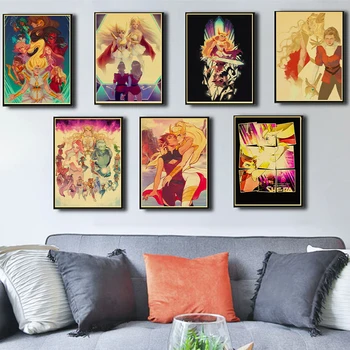 Poster Ea Ra și Prințesele de Putere de Epocă, Decor Salon de Nostalgie Desene animate Cafenea și Nostalgie de Artă Pictură