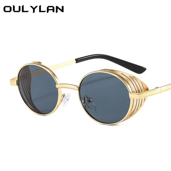 Oulylan Metal Steampunk ochelari de Soare Barbati Femei Cadru Rotund de Culoare Ochelari de Soare Retro Design Shades ochelari de soare UV400