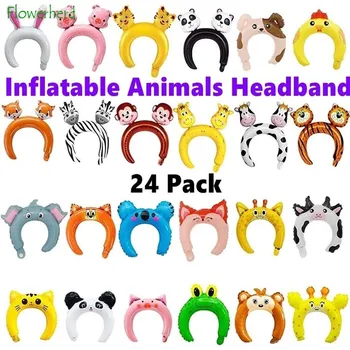 24 Pack Gonflabile Animale Bentita Zoo/Safari Baloane Pălărie pentru Jungla Temă Petrecere de Aniversare pentru Copii Copii Ziua de Umplere