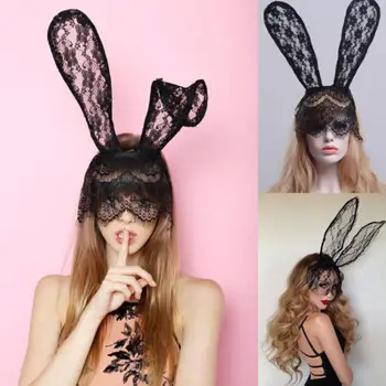 Noua Sexy Negru Dantelă Mascarada Exotice Accesorii Femei Costum De Halloween Petrecere De Iepure, Urechi De Iepuras Masca De Ochi Dantela Articole Pentru Acoperirea Capului