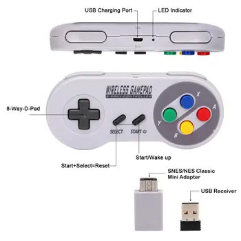Wireless Gamepad-uri 2.4 GHZ Joypad Controler Joystick pentru SNES Super Nintendo Classic MINI Consola de la distanță Accesorii 0