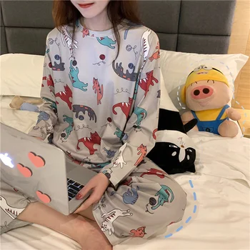 Femei Pijamale cu Maneci Lungi de Primăvară și de Toamnă Purta Subțire Costum de Bumbac Set de Pijama Femei, haine de casă