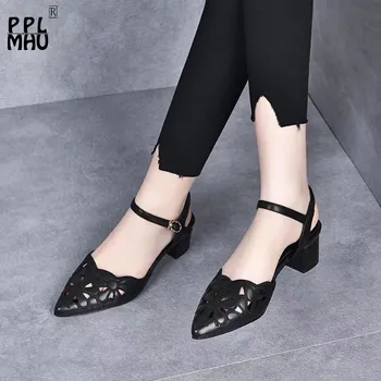 PU negru din Piele Subliniat Femei Sandale Elegante Gol Non-Alunecare Curea Cataramă Office Shoes-coreean Confort Superficial Pantofi Rochie