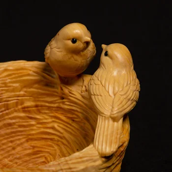 Cuib de pasăre Cimișir Retro Nou Chinezesc Camera de zi de Decorare Meserii Sculptură în Lemn Decor Cuplu Pasăre Creative de Depozitare Jucărie