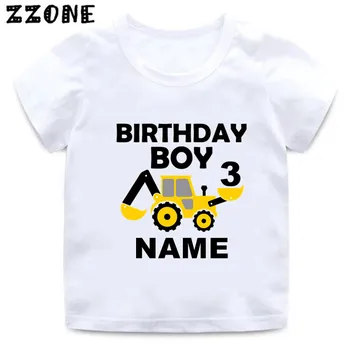 Personaliza Numele de Naștere Copii T shirt Desene animate Excavator Număr de 1-9 Imprimare Boys T-shirt pentru Copii Petrecere Topuri Haine,HKP2485