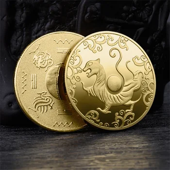 Chinez Tai Chi Taoiste antice Patru Zei Animal Tigru Alb Comemorative Stil Chinezesc monede de Aur și monede de Argint 0