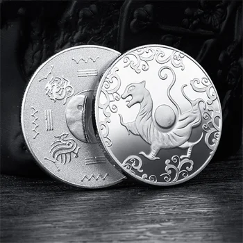 Chinez Tai Chi Taoiste antice Patru Zei Animal Tigru Alb Comemorative Stil Chinezesc monede de Aur și monede de Argint 1