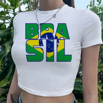 Brazilia Fotbal tricou gotic cyber y2k hippie crop top de sex Feminin hippie zână grunge estetice tee t-shirt