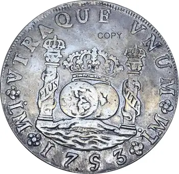 Peru 8 Reales Fernando VI 1753 LM J cupru si nichel Placat cu Argint Copia Monede de Înaltă Calitate 2