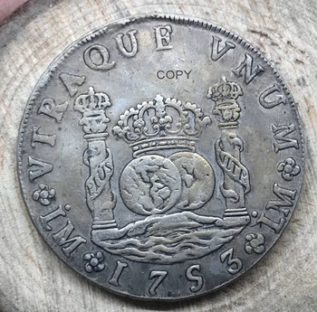 Peru 8 Reales Fernando VI 1753 LM J cupru si nichel Placat cu Argint Copia Monede de Înaltă Calitate 3