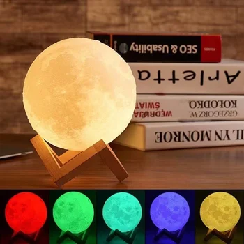 7 Culori LED 3D de Imprimare Luna Lampă de 8 CM/12 CM Baterii Cu Stand Înstelat Lampă Lumina de Noapte pentru Copii Cadou 7 Culoare Decor Dormitor
