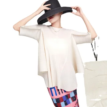 Design sentiment de nișă top T-shirt femei Miyake stil pliat neregulate liber de mari dimensiuni pulover casual 1