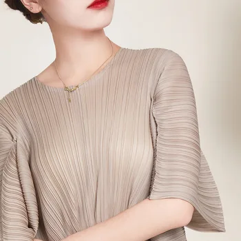 Design sentiment de nișă top T-shirt femei Miyake stil pliat neregulate liber de mari dimensiuni pulover casual 4