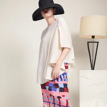 Design sentiment de nișă top T-shirt femei Miyake stil pliat neregulate liber de mari dimensiuni pulover casual 5