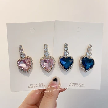 MENGJIQIAO coreean Dulce Lux Albastru Inima Picătură de Cristal Cercei Moda pentru Femei Brincos Pendientes Partid Cadouri Bijuterii