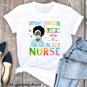 Nimic Nu Mă Sperie Sunt Un Negru Asistenta Grafic De Imprimare Tricou Femei Negru Fata Magic Tricou Femme Dragoste Asistenta Viata T-Shirt Femei 2