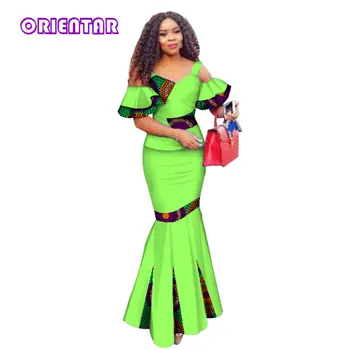 Vara Femei Rochie Fusta Seturi Tradiționale Africane Îmbrăcăminte 2 Piese pentru Femei Set Personalizat Topuri + Fuste Vânzare Fierbinte WY2886