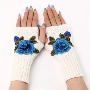 2022 Nou Toamna Iarna Femei pe Scurt, Moda Flori Brodate Mănuși Tricotate Mâneci Cald Mănuși cu un deget Mănuși de Degete Femei