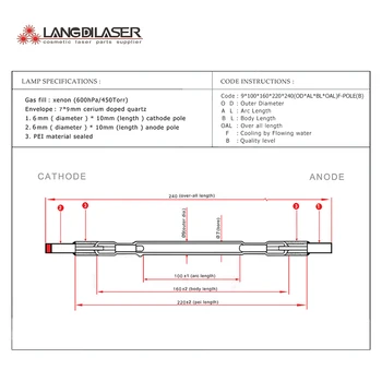 Flash Xenon Lampa cu ARC Pentru ND:YAG Laser de Tăiere și Sudare Mașină / Lampa Dimensiune : 9*100*160*220*240