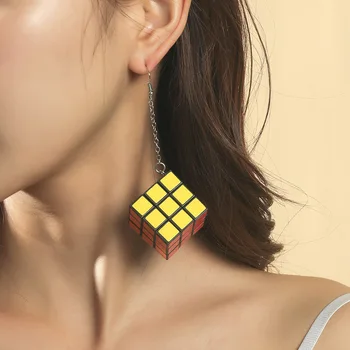 Creative Design la Modă Doamnelor 3D Cub Rotativ Cub Rubik Picătură Cercei Pentru Femeile Fetele de Aur de Culoare Lanț de Legăna Cercei Cadou