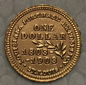 24-K Gola-Placat cu statele UNITE ale americii 1903 1 Dolari, Franci monedă copia 15mm 1