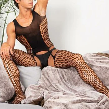 Fetish Lenjerie de corp Pentru Bărbați Corpului Ciorapi de Om Fishnet Costume Purta Lenjerie Sissy Salopeta de sex Masculin Erotic Porno Sleepwear