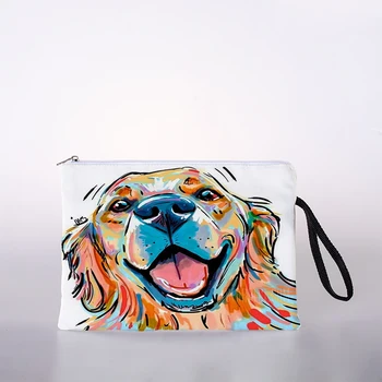 Pictură în ulei câine de imprimare doamnelor sac de cosmetice drăguț pentru călatorii de stocare portabile geantă de mână sac de cosmetice borsetă